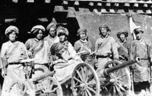 Tibetan troops in Riwoche with captured guns